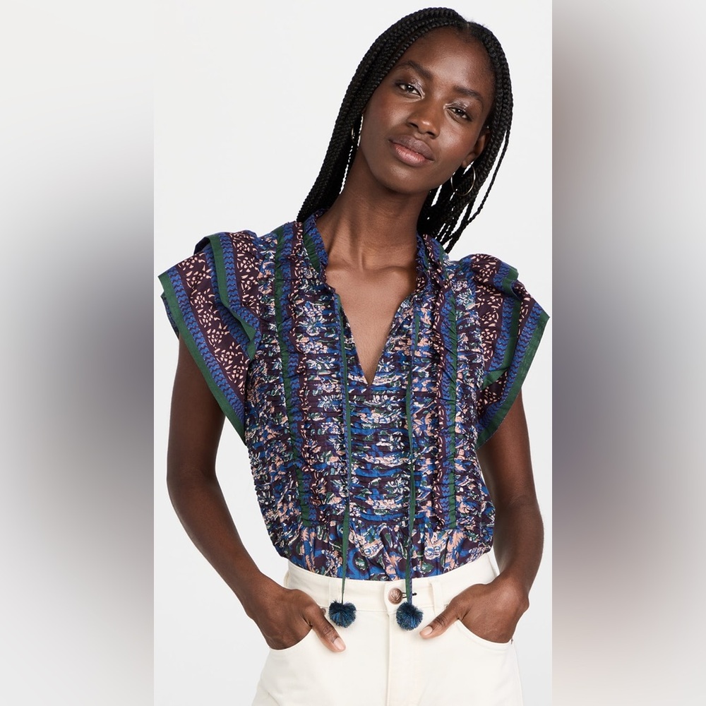 Sea New York Noah Print Flutter Sleeve Pin Tuck Top